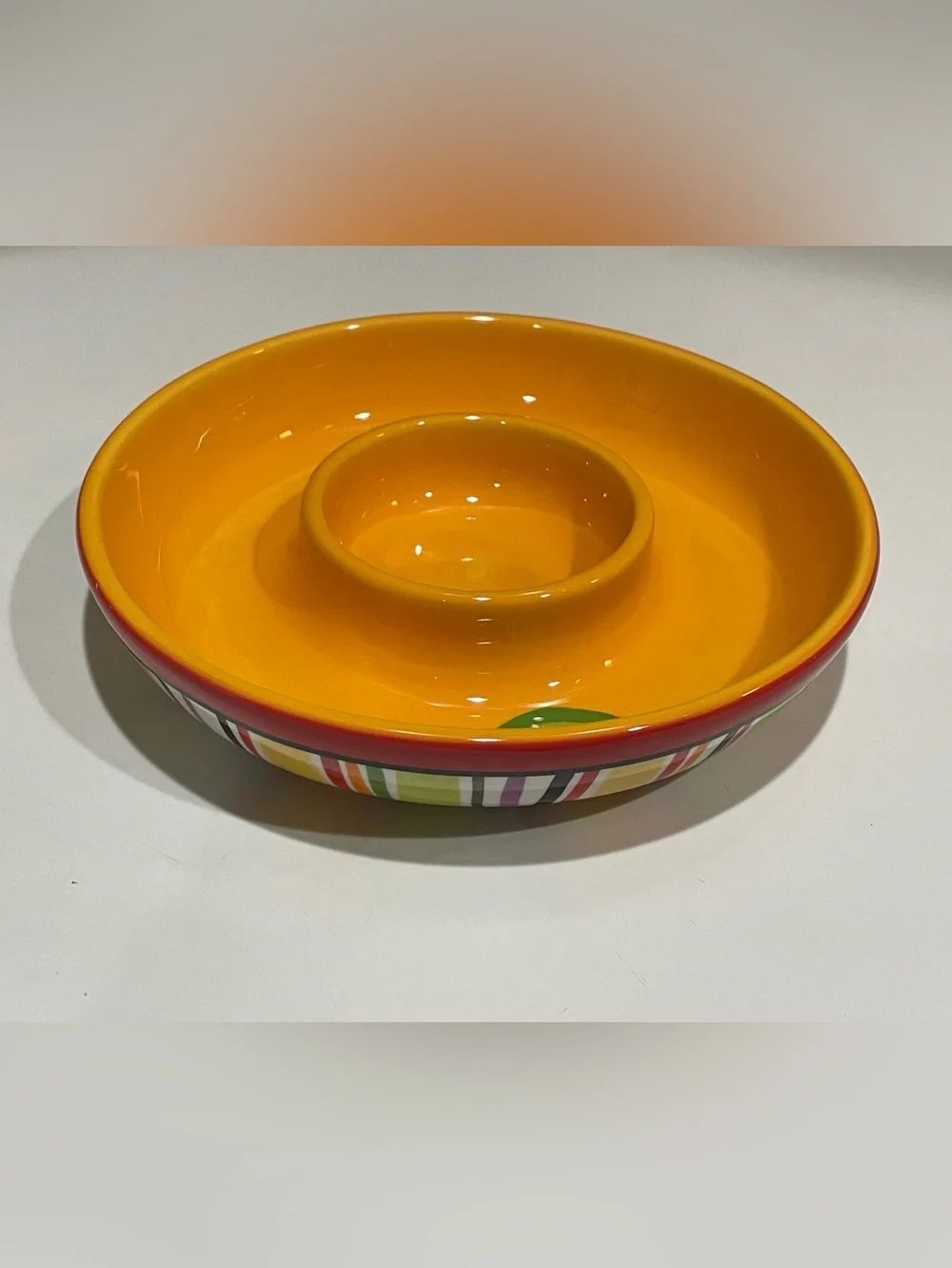 Crate & Barrel Mambo Margarita Glass Salter Orange Stripes 7” NWT New Ceramic